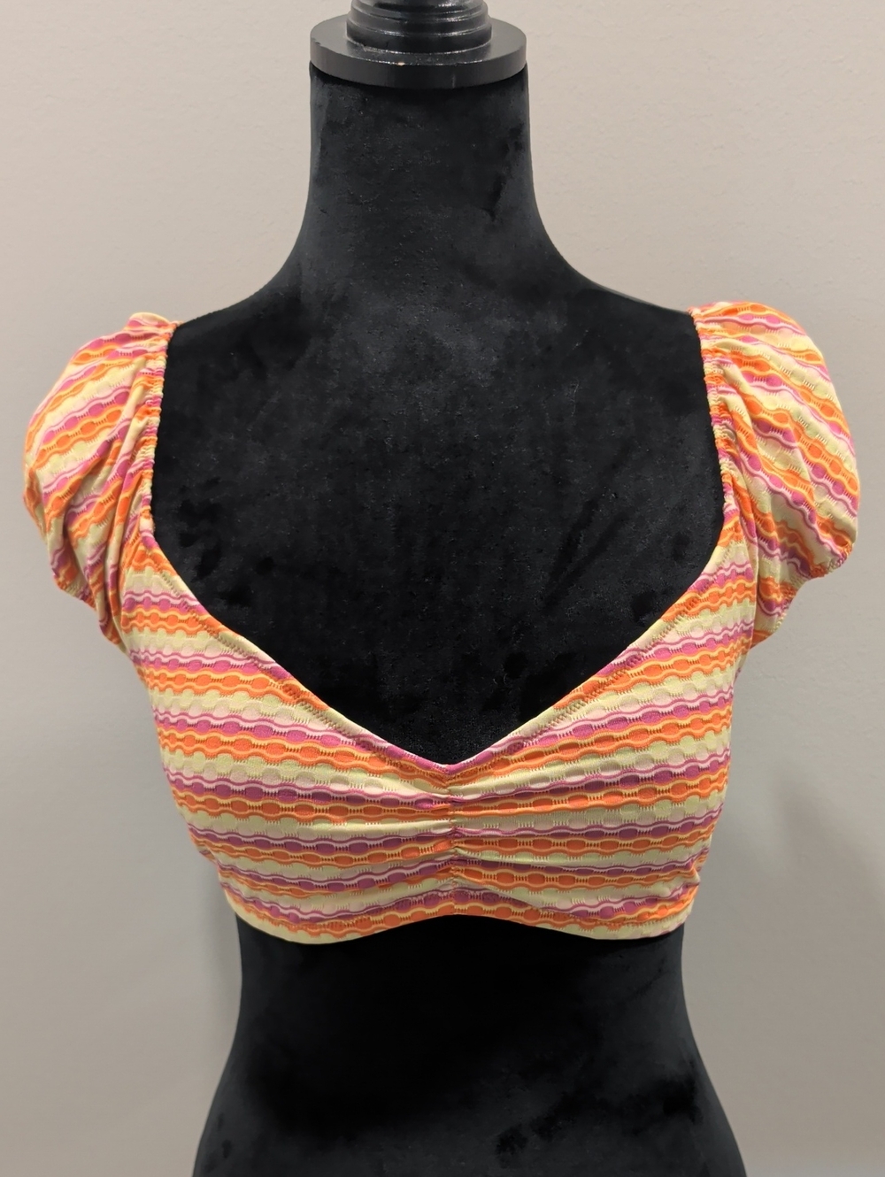 Aerie Striped Puff-Sleeve Crop Swim Top